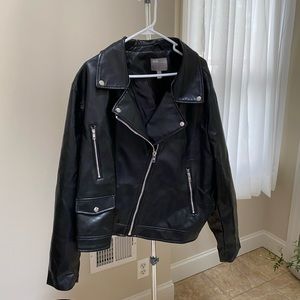 Plus size faux-leather moto jacket